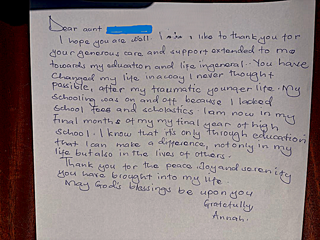 Annah's Thank You Letter